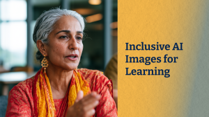 Inclusive AI Images. An AI-generated image of a Pakistani woman in a red and gold sari talking and gesturing with her hands.